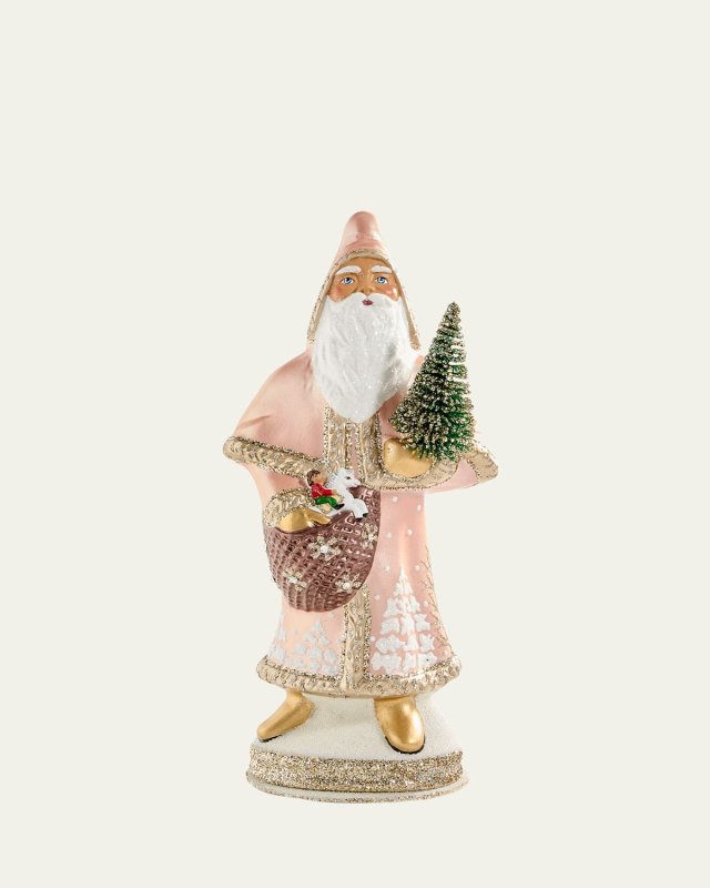 Santa with Tree Scene on Coat Figurine